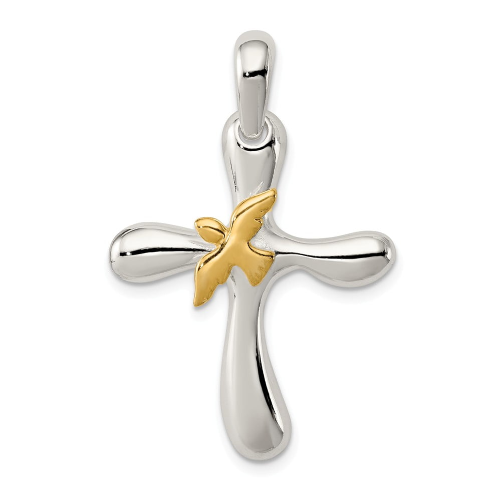 25mm x 39mm Solid 925 Sterling Silver & Vermeil Dove Cross Pendant