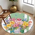 thumbnail image 2 of Round Rugs 7Ft, Watercolor Floral Round Area Rug Washable Indoor Throw Carpet, Spring Flowers Butterflies Leaves Green Large Non Slip Circle Rug for Dining Room Playroom Home Decor Aesthetic, 2 of 8