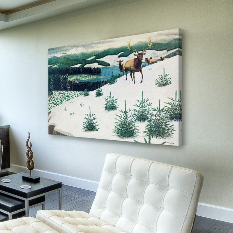 "Elk in Snow" Painting Print on Wrapped Canvas
