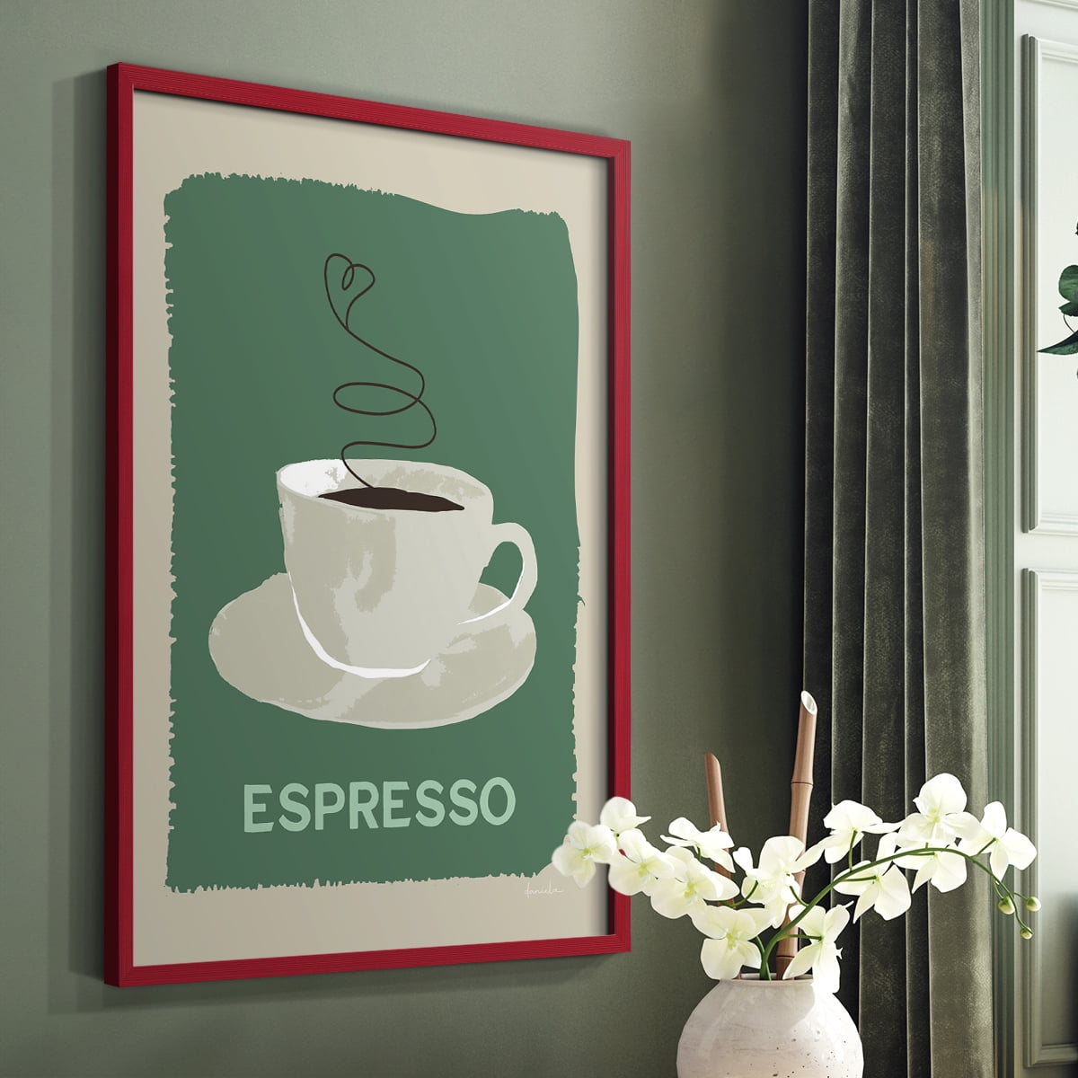 Modern Coffee IV in Red Solid Wood 8 x 10 Framed Print