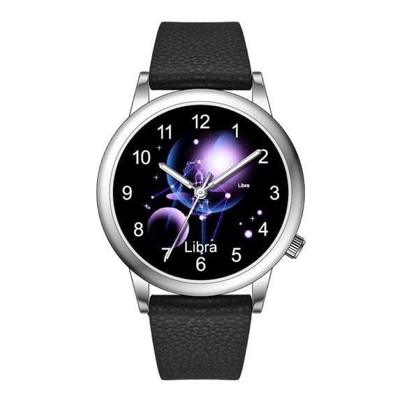 Fashion Watch Constellation dials 36mm Alloy Case Japanese PC21J Quartz Movement Synthetic Leather Watch(LIBRA/BLACk)