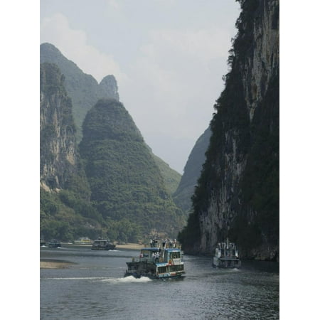 Cruise Boats Between Guilin and Yangshuo, Li River, Guangxi Province, China Print Wall Art By Angelo