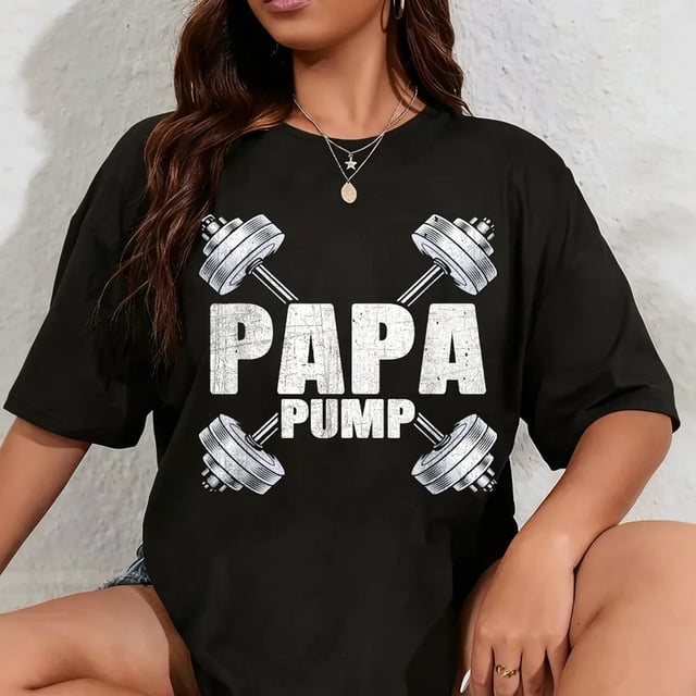 Camiseta de Algodón 100% para Mujer - Papa Pump Día del Padre Divertido Gimnasio Papá