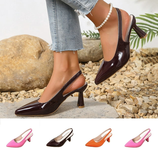 Sentmoon Black Heels Closed Toe High Heels Women's Fashionable Casual Comfortable Style Shoes Solid Color Pointed Toe Closed Toe Back Elastic Open Back Heel