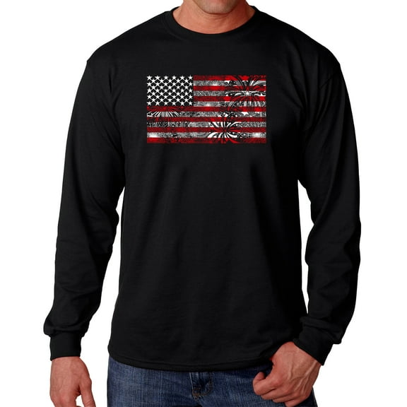 Men's Word Art Long Sleeve T-shirt - Fireworks American Flag