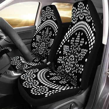 FMSHPON Set of 2 Car Seat Covers Round Based on Croatian Folk Pattern Abstract Mandala Universal Auto Front Seats Protector Fits for Car,SUV Sedan,Truck