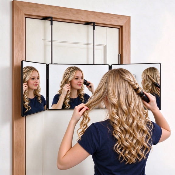 3-Sided Foldable Makeup Mirror , 360° Barber Mirror for Self Hair Cutting & Styling