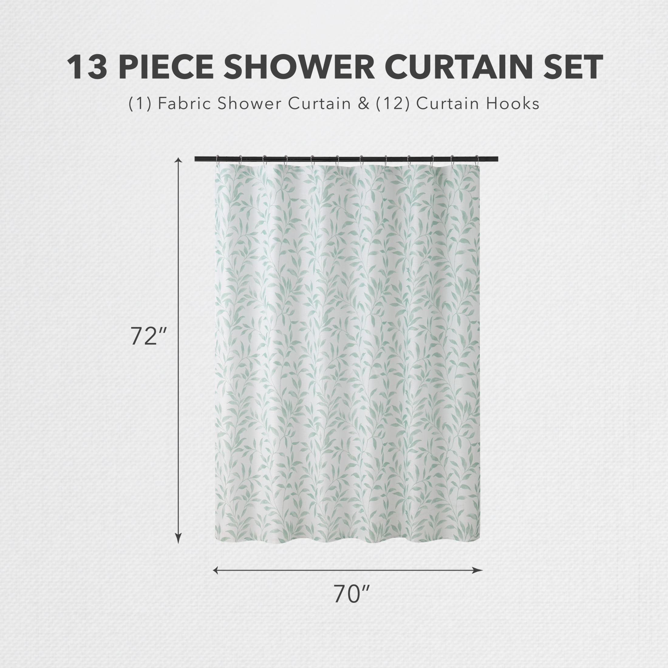 CHI Katherine Shower Curtain and Hooks Modern Washable 70" W x 72" L 13-Piece Set