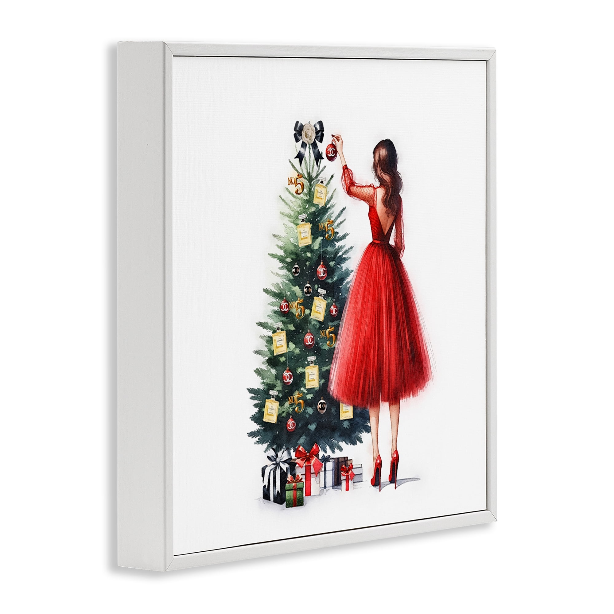 Stupell Industries Fashion Tree Ornaments Holiday Painting White Framed Art Prints Wall Art, 12 x 12