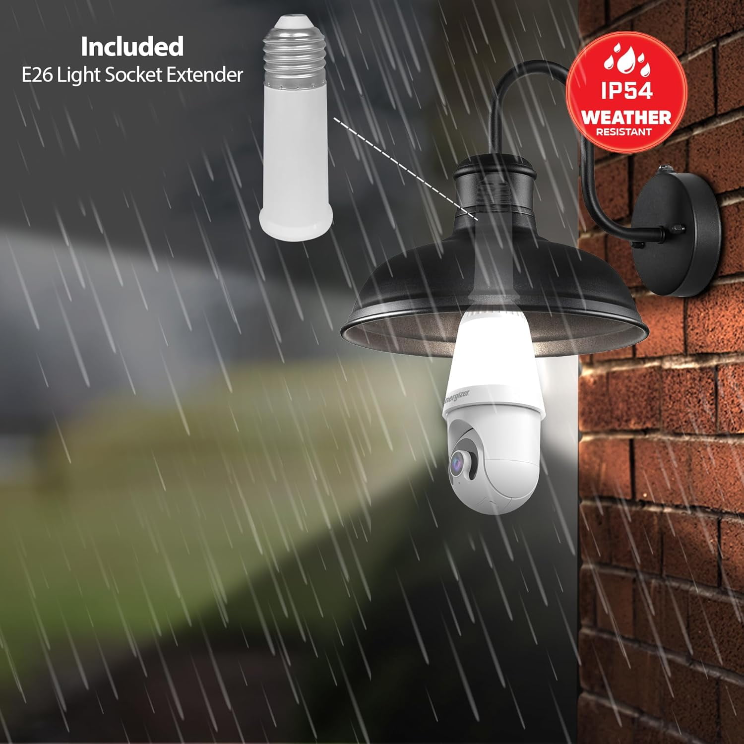 Energizer 1000 Lumens Light Bulb Camera, 2K Outdoor Smart Home Security Camera w/ Auto-Motion, White