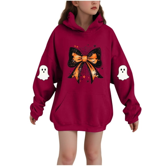 Chemise d'Halloween pour Enfants Impression Hiver Longue Velours Décontractée Confortable Chandail à Capuchon