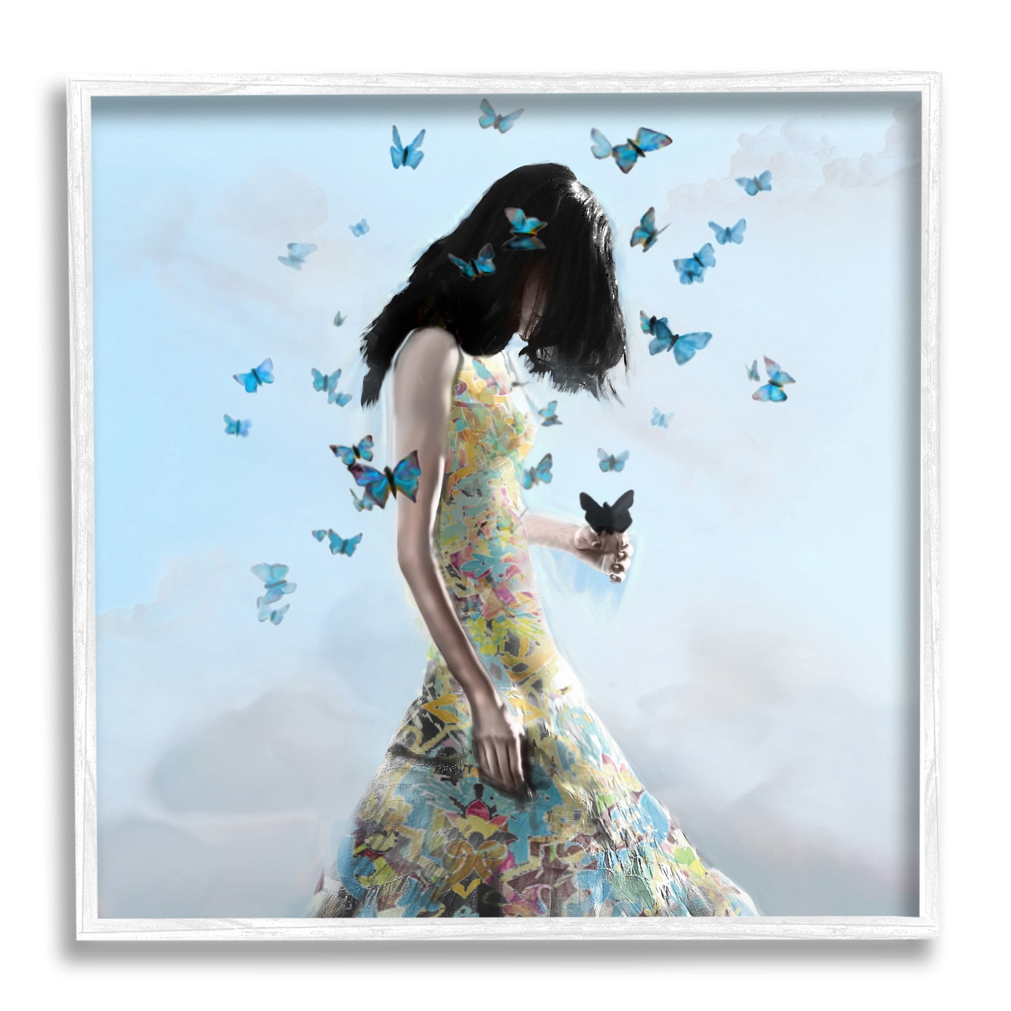 Stupell Industries Peaceful Blue Butterflies Fluttering Woman Gown Dress Framed Wall Art, 24 x 24, Design by Erika C. Brothers