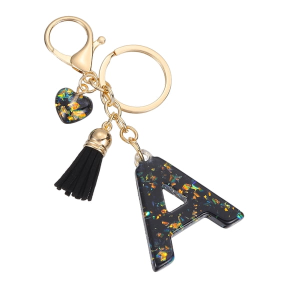 Uxcell Initial Letter Keychain, Cute Letter-A Keychains Women Sparkly Bling Love Tassel Floral Charm Key Chain for Bag Backpack Purse Car Keys Accessories, Black
