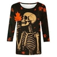 thumbnail image 5 of Meichang Women Halloween Tops 3/4 Sleeve Skeleton Graphic T Shirt Crew Neck Loose Party Tops Halloween Spooky Print Tees, 5 of 6