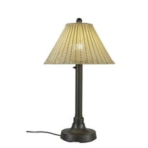 Patio Living Tahiti II 34" Table Lamp 19217 with 2" bronze tube body and tight weave, flat wicker, stone shade-Color:Bronze/Stone