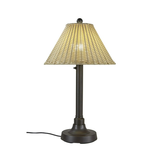 Patio Living Tahiti II 34" Table Lamp 19217 with 2" bronze tube body and tight weave, flat wicker, stone shade-Color:Bronze/Stone