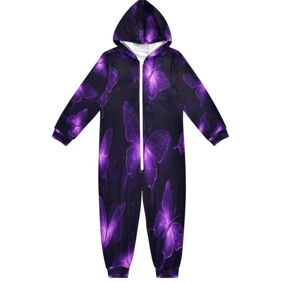 Soft Big Kids Onesie Pajamas Cozy Loose-Fit Jumpsuits for kids with Pockets for Christmas Lounge & Play Glowing Butterflies Pattern
