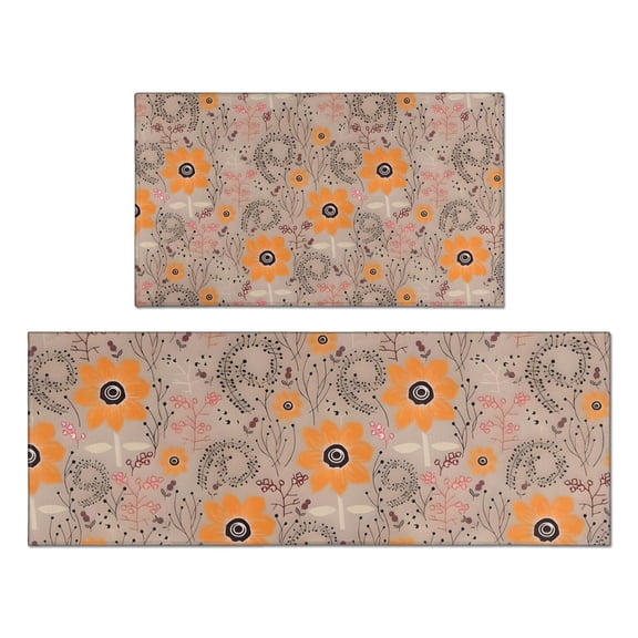 Pioneer Flower Floral Print Pattern Kitchen Rugs Sets Of 2,Anti Fatigue Kitchen Mat Rugs Non Slip Washable,Decorative Kitchen Floor Mats for Kitchen,Sink,Laundry,17"x30" 17"x47"