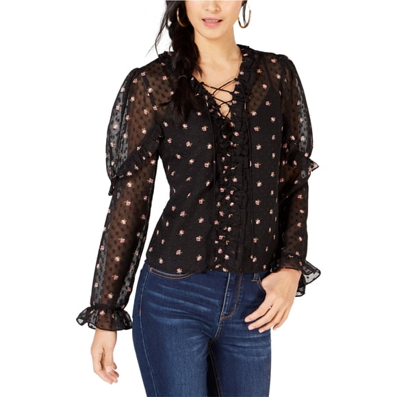 Blusa transparente Leyden con cordones y Estampado floral para mujer negro mediano