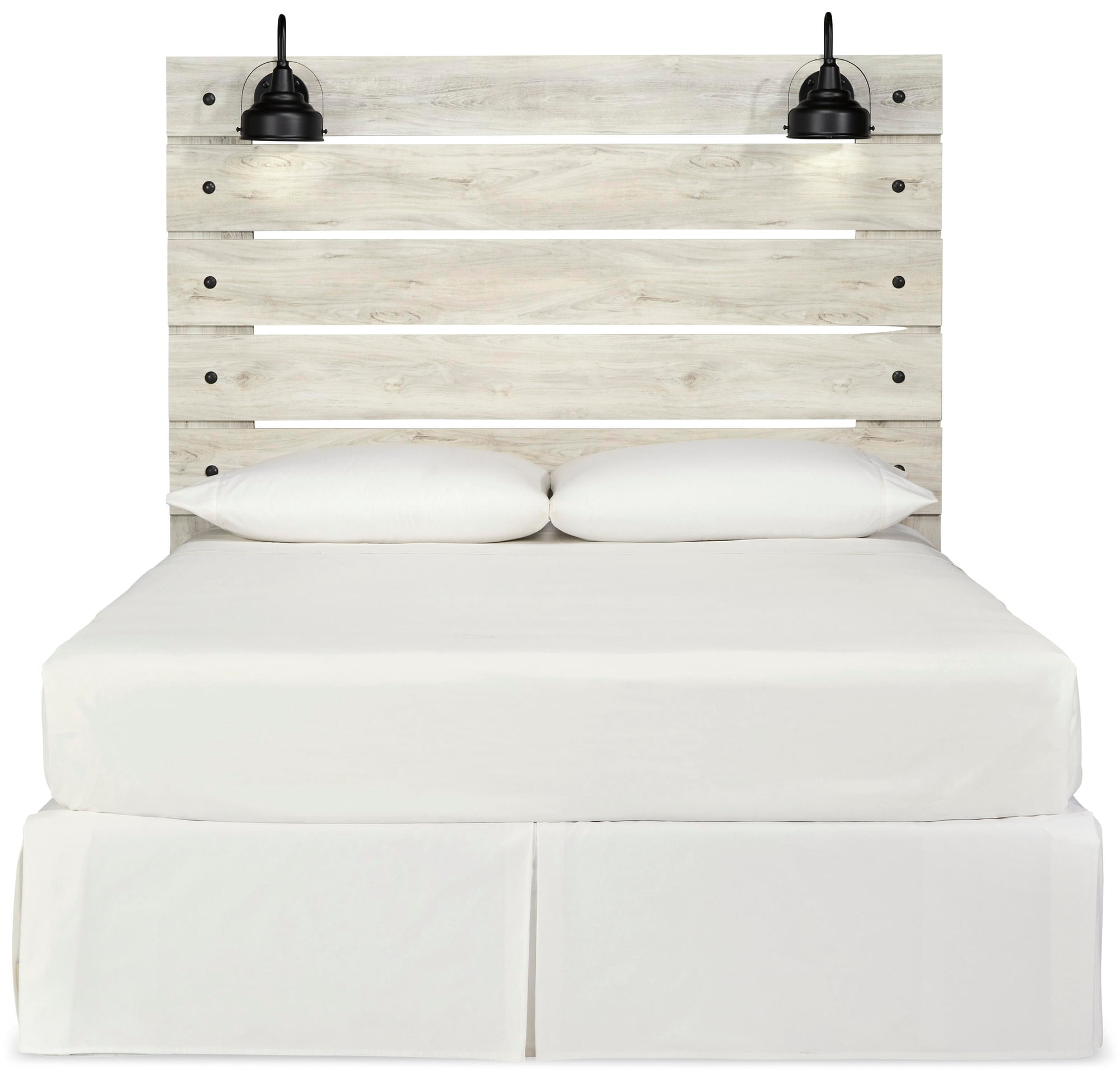 Signature Design by Ashley Cambeck Queen Panel Headboard, Whitewash, Farmhouse Headboard with LED Sconce Lights and USB Charging