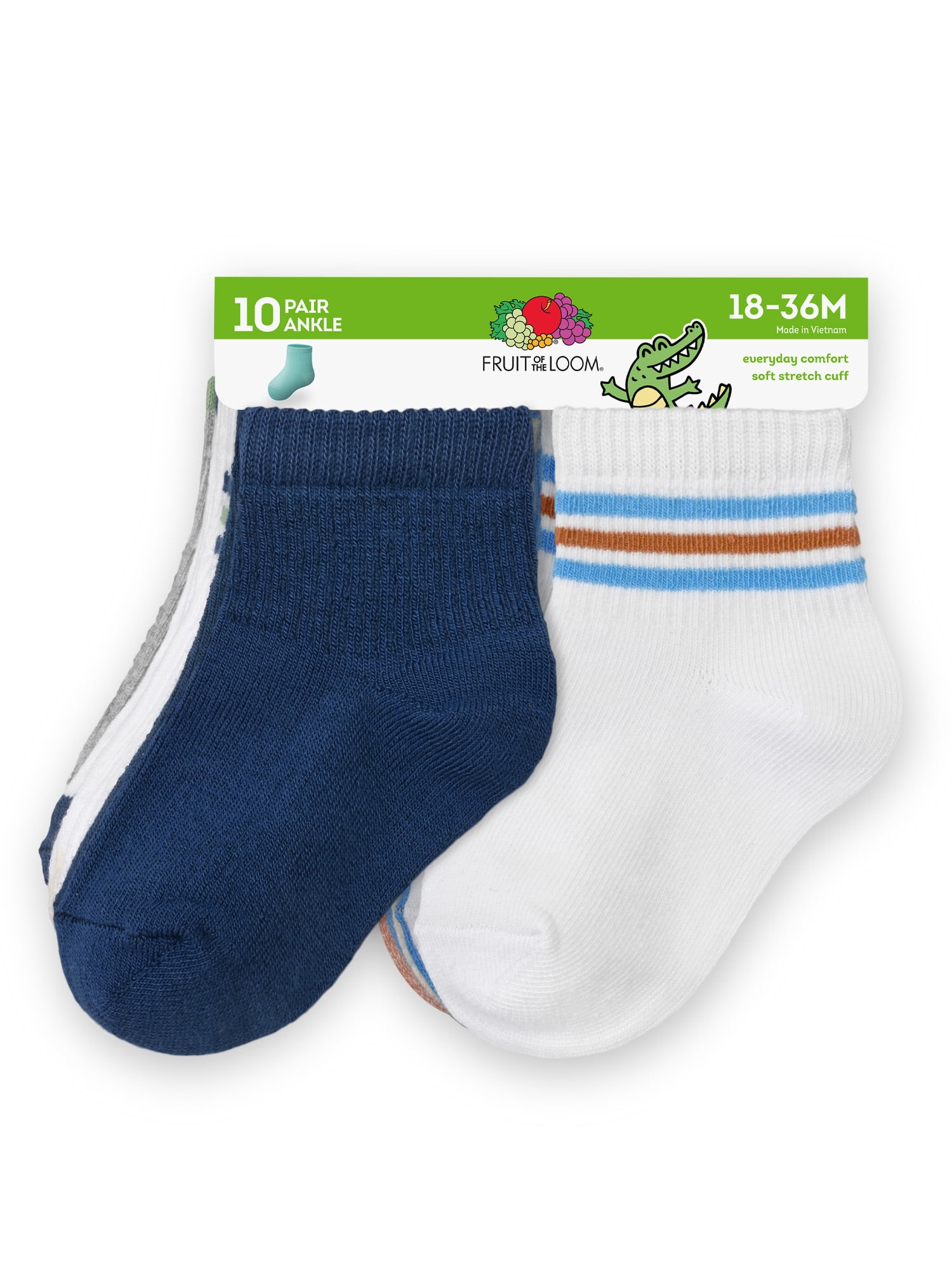 Fruit of the Loom Toddler Ankle Socks, 10- Pack, Size 6M-5T