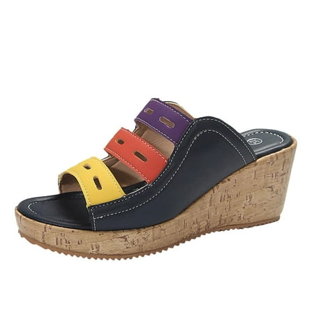 

Jungdeepe Women s Slope High Heel Sandals Color Block On Casual Sandals