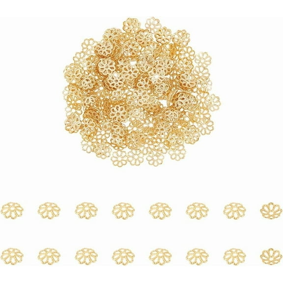 200Pcs 6mm 18K Gold Plated Flower Bead Caps Stainless Steel Flower Bead Spacer Golden Beads Ends Caps for DIY Earrings Bracelet Necklace Jewelry Making Hole 1mm