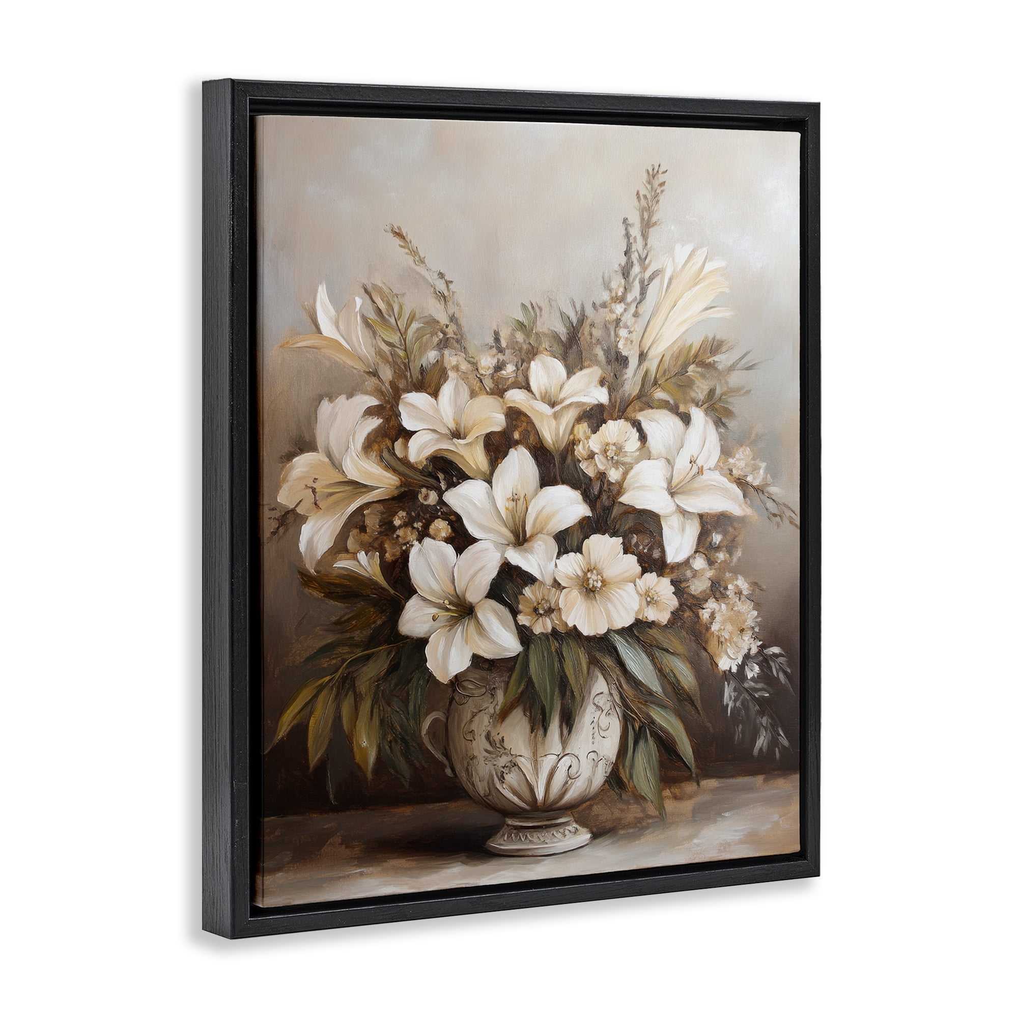 Stupell Industries Lily Bouquet Still Life Plants & Flowers Painting Black Floater Framed Canvas Art Print Wall Art, 25 x 31