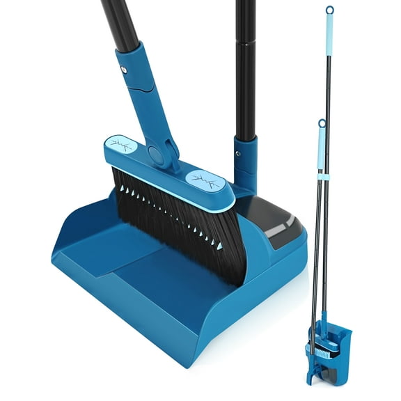 JEHONN Broom and Dustpan Set for Home with 54 inches Long Handle (Blue)