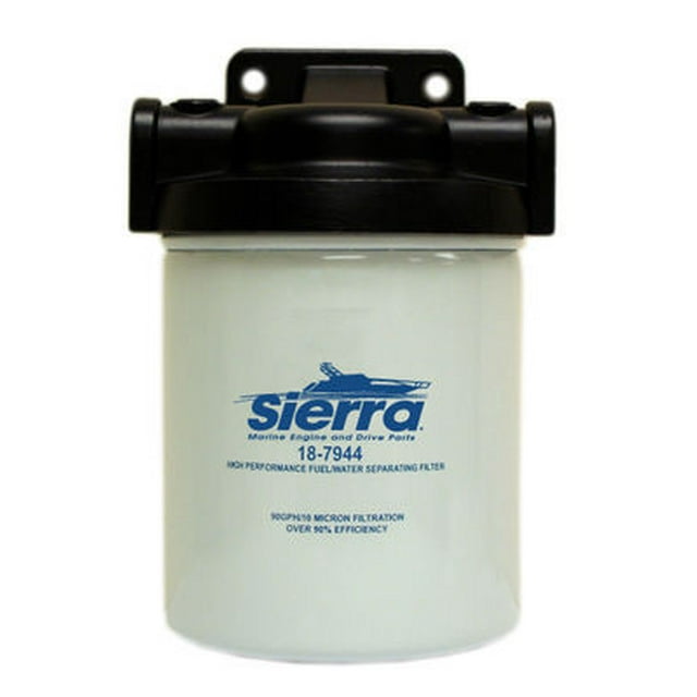 Sierra Marine Fuel Water Separator Filter 18-7983-1 Marine Series; 10 Micron Element; 90 GPH; Aluminum Housing; Short Filter; 1/4 Inch Inlet/Outlet Size; Fuel Injected Engines
