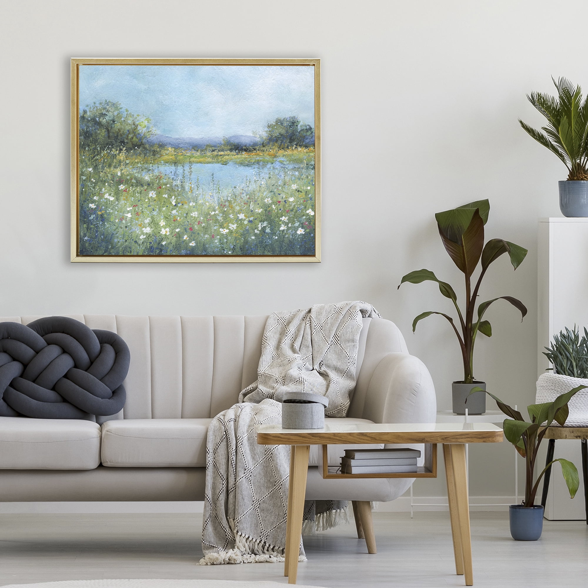 Stupell Industries Impressionist Meadow Surrounding Pond Gold Framed Floater Canvas Wall Art, design by Carol Robinson