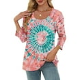 thumbnail image 6 of JTZGDY Western Shirts for Women Cute Floral/Striped/Tie Dye Bleached Printed Summer 3/4 Length Sleeve U-Neck Basic Tees Tops Trendy Oversized Comfy Tunic Tshirt Blouse Multicolor#18 XXL, 6 of 10