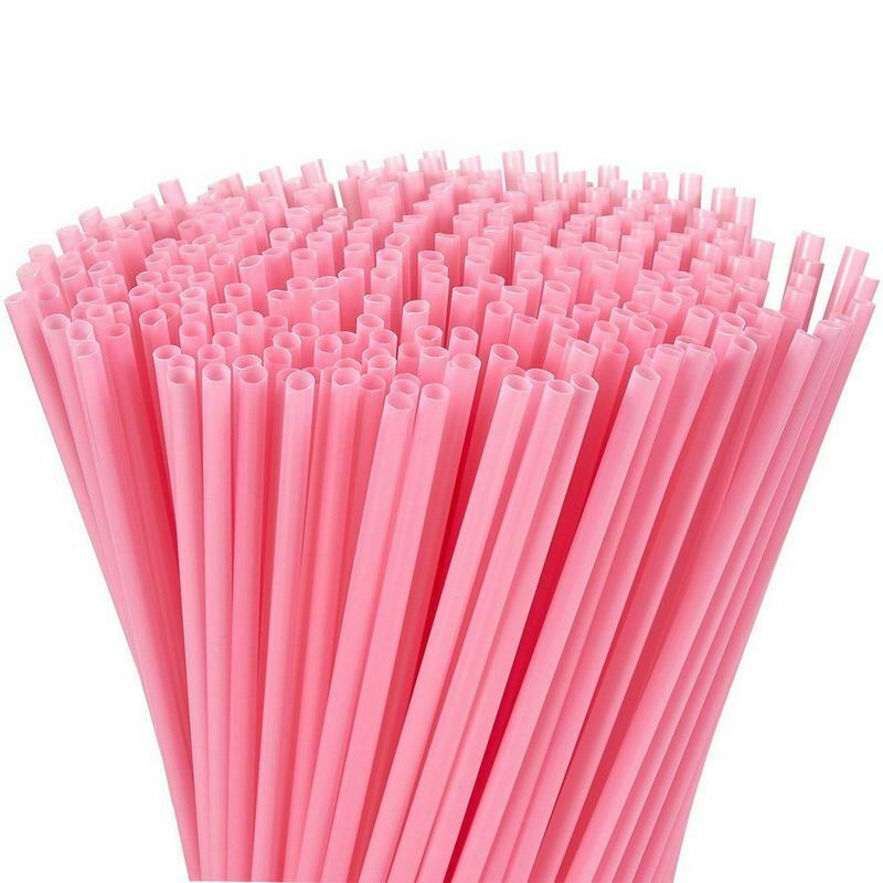 300-Pack Plastic Pink Disposable Party Drinking Straws for Baby Showers, 10'