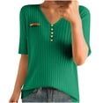 thumbnail image 2 of ALLLIST Elbow-Length Women's Tops Henley Ribbed T-Shirts Trendy Solid Green Shirts Women's Clothing, 2 of 3