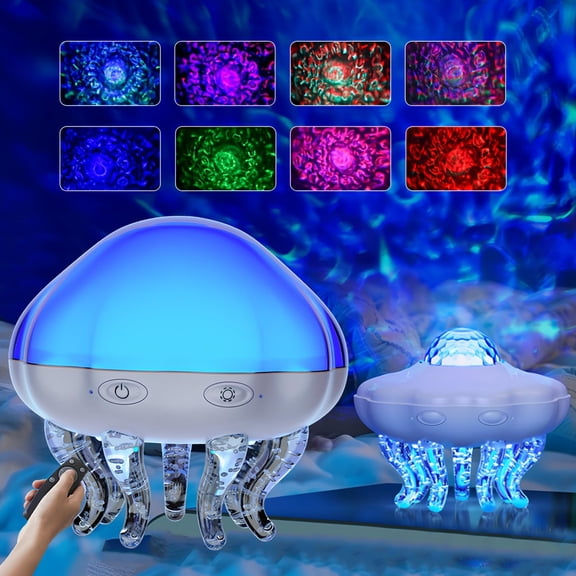 Jellyfish Ocean Projector Night Light with 8 Colors and Remote, Wave Projection and Timer, USB-Powered Bedside Lamp for Party and Room Decor, Funny Gift(Jellyfish)