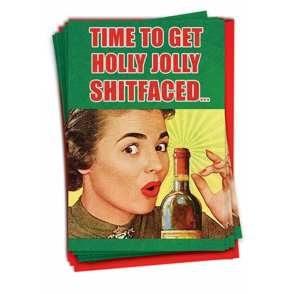 12 Funny Merry Christmas Cards Pack (1 Design, 12 Cards) - Sh-tfaced