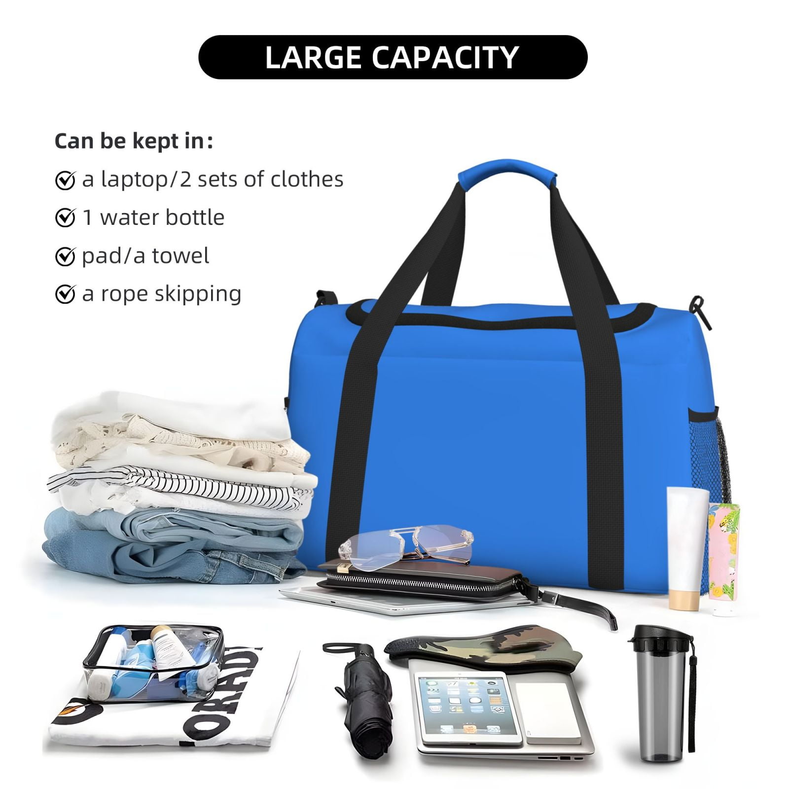 Ratiio Dodgerblue Pattern Hand Travel Bag, Weekender Carry On for Women Men, Sports Gym Bag, Workout Duffel Bag, Overnight Shoulder Bag fit 15.6 Inch Laptop