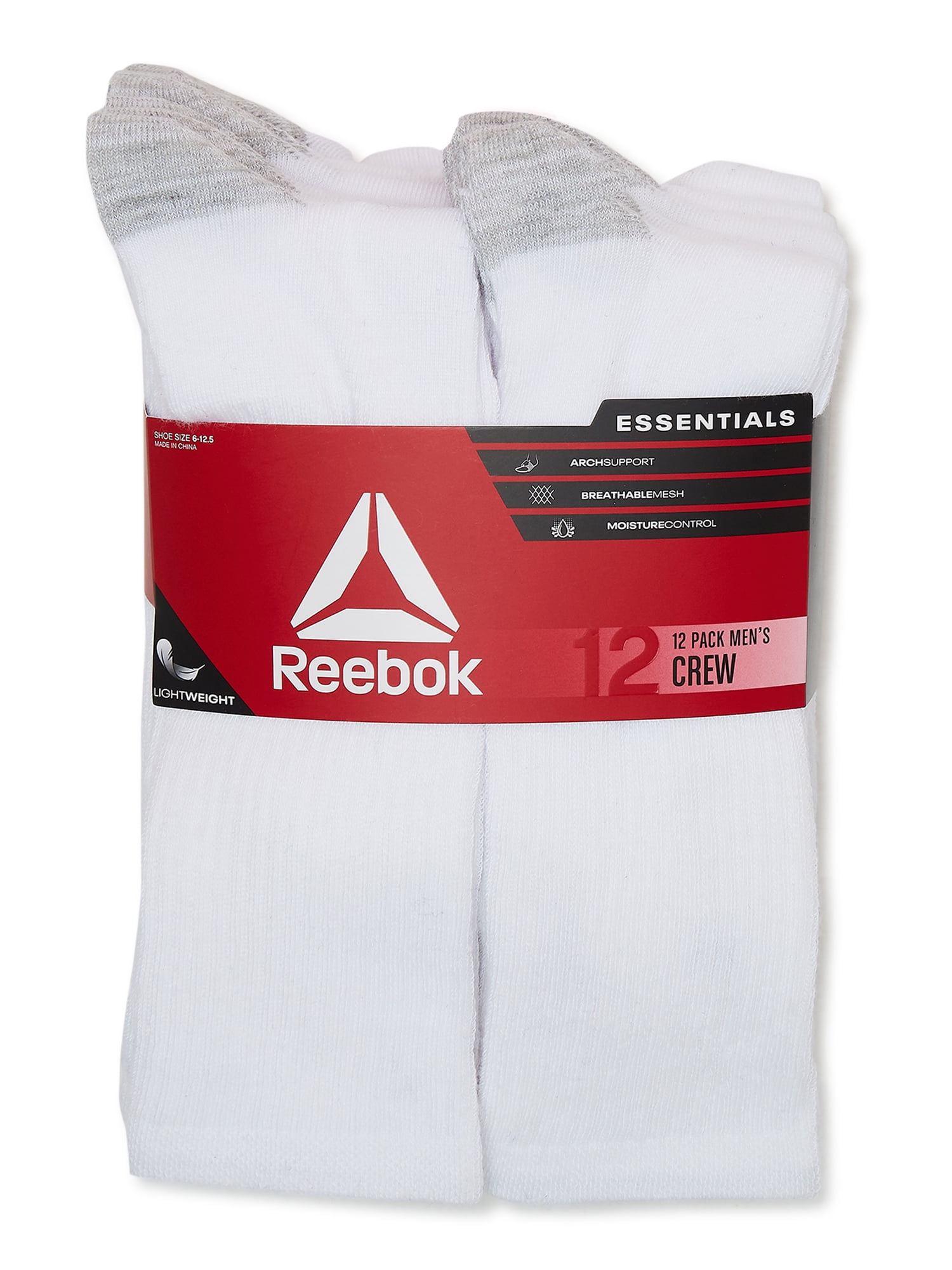 Reebok Men's Socks, Essentials Lightweight Crew Socks, 12-Pack, Sizes 10-13
