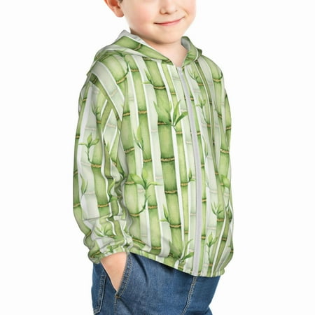 

Uemuo Bamboo Stems And Leaves Pattern Rash Guard for Boys Girls Long Sleeve Swim Shirts UPF 50+ UV Sun Protection Hooded Fishing Shirt with Pocket for Kid-2 Years