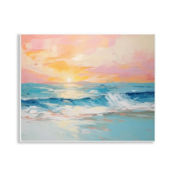 Stupell Industries Beach Waves Bright Sunset Nautical & Beach Painting Unframed Art Print Wall Art, 14 x 11