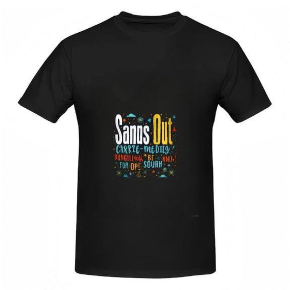 Colorful Graphic Cotton Short Sleeve T-Shirt for Women - " Sans Out " Design with Stars Clouds & Geometric Shapes