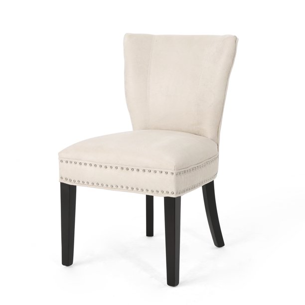 George Contemporary Microfiber Dining Chair With Nailhead Accents Ivory And Dark Brown Walmart Com Walmart Com
