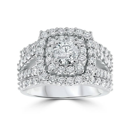 3 ct Diamond Engagement Wedding Double Cushion Halo Trio Ring Set 10k White