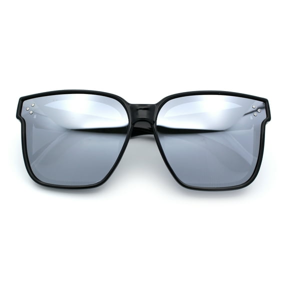Polarized Fit Over Retro Rectangle Horn Rim Inset Lens Plastic Sunglasses Shiny Black - Silver Mirror