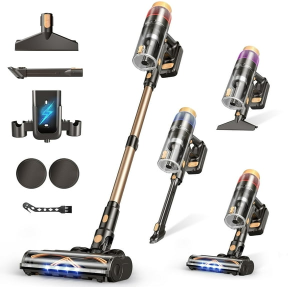Cordless Vacuum Cleaner, 580W 48KPA 70 Mins Vacuum Cleaners for Home, Self-Standing Stick Vacuum with Wall Mount Charge, Touch Screen, Ultra High-Power Brush for Pet Hair/Plush Carpet/All Floor