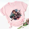 thumbnail image 3 of Camisetas de algodón para niños con estampado de Nezuko Kamado Kimetsu No Yaiba, color rosa, para bebés, lindas camisetas Harajuku Kawaii, camisetas para niñas, 3 of 5