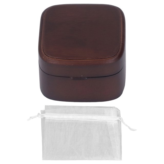 Caja De Anillo De Compromiso, Caja De Anillo De Boda Duradera De Amor Para Testigos De Madera De Nogal Súper Pequeña Multifunción Con Bolsa De Malla Para Boda ANGGREK Otros