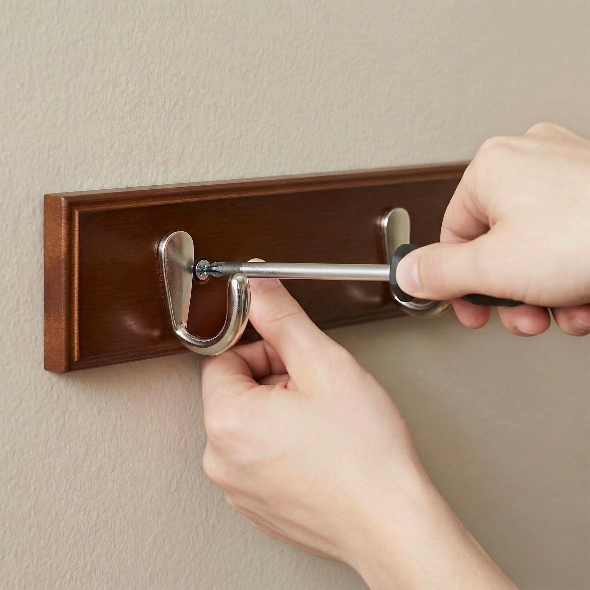 Unique Bargains Coat Rack Wall Mount Wood Hook Hat Rack for Entryway Brown 19.1"x2.4"