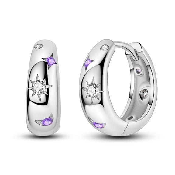 NARMO Original Purple Sun Moon Stars 925 Sterling Silver Hoop Earrings AAA CZ for Women Jewelry Birthday Gift