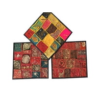 Mogul 3 Decorative Indian Throw Pillow Cases Cotton Vintage Embroidered Patchwork Cushion Cover Home Décor 16x16